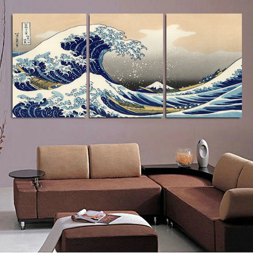 Печать на холсте постер домашний декор 3 шт. Katsushika Hokusai Great Wave Off Kanagawa вид гору Fuji