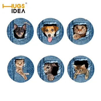 

HUGSIDEA Creative Drink Coaster Blue Denim 3D Cat Dog Printing Cup Mats Rugs Home Dining Fashion Soft Placemat Non-slip Tea Pad