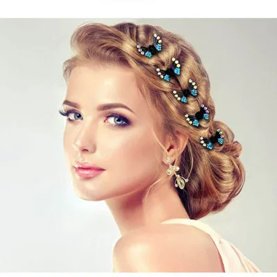 

12 Pcs 9 Color Butterfly Crystal Flower Mini Hair Claw Clamp Hair Clip Hair Pins