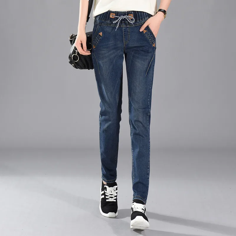 Джинсы размера плюс 5XL, женские Джинсы бойфренда на шнуровке, женские штаны-шаровары, Стрейчевые джинсы, женские длинные штаны, джинсовые брюки для женщин C4532 - Цвет: 1112 dark blue