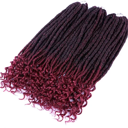 Dula A Ombre Goddess Faux Locs кудряшки для наращивания с синтетической мягкой Dread Locs крючком косы - Цвет: T1B/бордовый