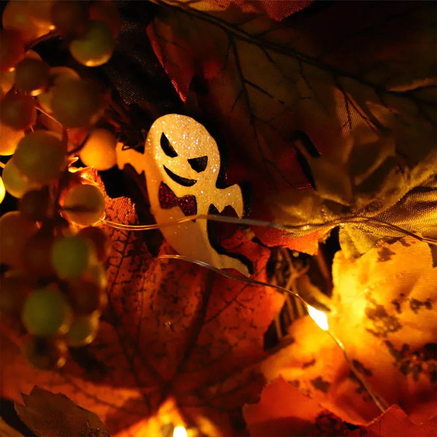 Хэллоуин венок-гирлянда Тыква череп декорации на Хеллоуин свет праздник комнаты стены искусственные листья гирлянды фигурные