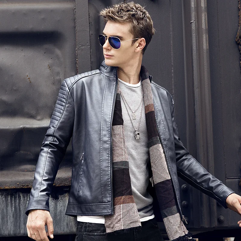 Новая мужская кожаная куртка и пальто Мотоциклетная Куртка Jaqueta De Couro Masculina кожаная куртка мужская - Цвет: Синий