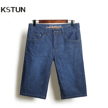 

KSTUN Denim Shorts Jeans Men Ultra-Thin Blue Regular Fit Casual Knee Length Shorts Famous Brand Elastic Clothes Large Size 35 38