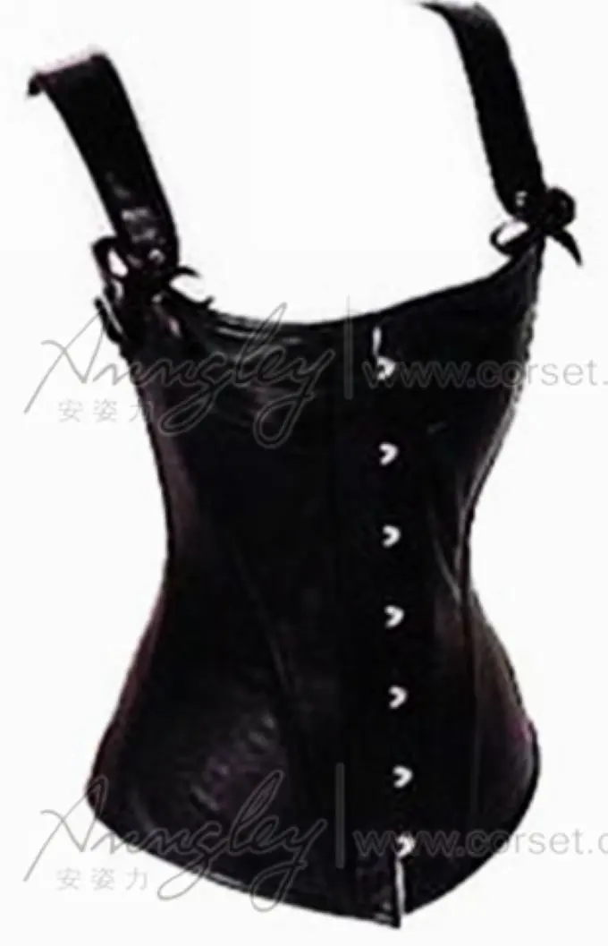 100 Genuine Cowhide Leather Black Strap Pattern Corset Top Bustiers