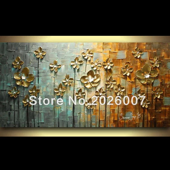 

Hand Painted Brown Grey Gold Flowers Landscape Abstract Palette Knife Oil Painting On Canvas Modern Home Decoration Living Room