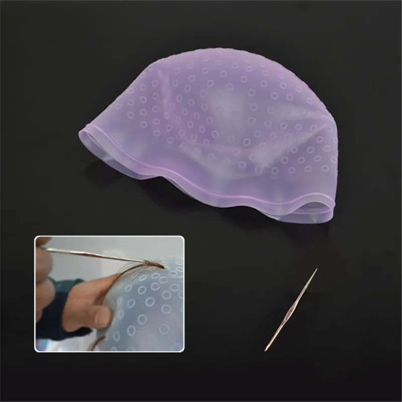 

Reusable Silicone Salon Hair Highlighting Tipping Bleach Dye Cap Purple Hair Coloring Cap For Salon Styling Accessories