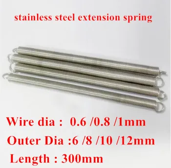 

6pcs Wire diameter 0.6mm, 0.8mm, 1.0mm stainless steel extension spring tension spring Outer diameter 6/8/10/12mm , Length 300mm