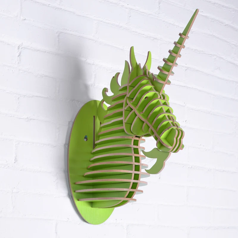 1 set 9 Color 5mm MDF Wood Animals Head Creative Wooden Unicorn Wall