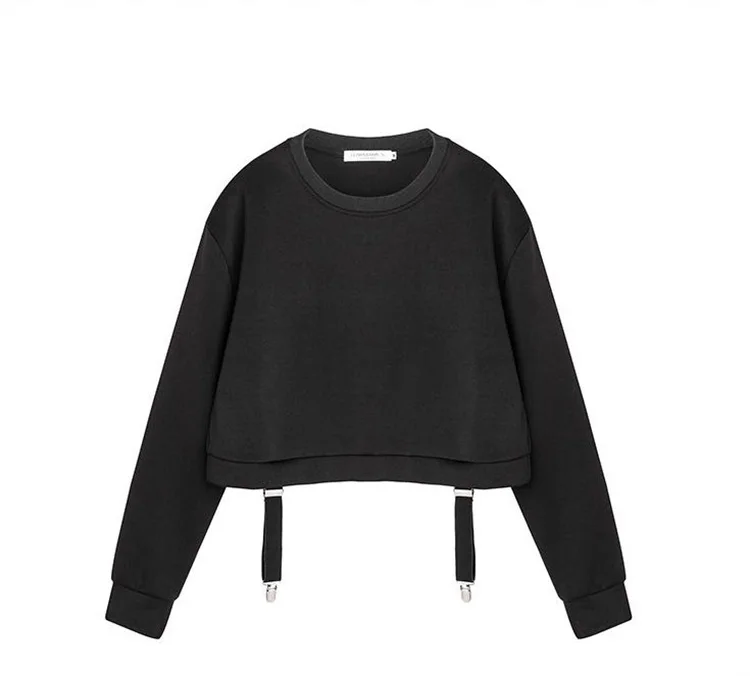 CH. КВОК Slim-Fit Для мужчин пуловер с капюшоном однотонные черные короткие Повседневное круглый вырез горловины резинкой пряжкой мужские кофты с длинным рукав