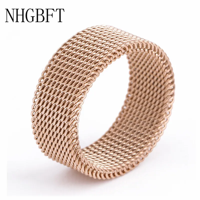 

NHGBFT Fashion Rose Gold Circle Woven Mesh Rings For Women Mens Stainless Steel Wedding Rings Dropshipping