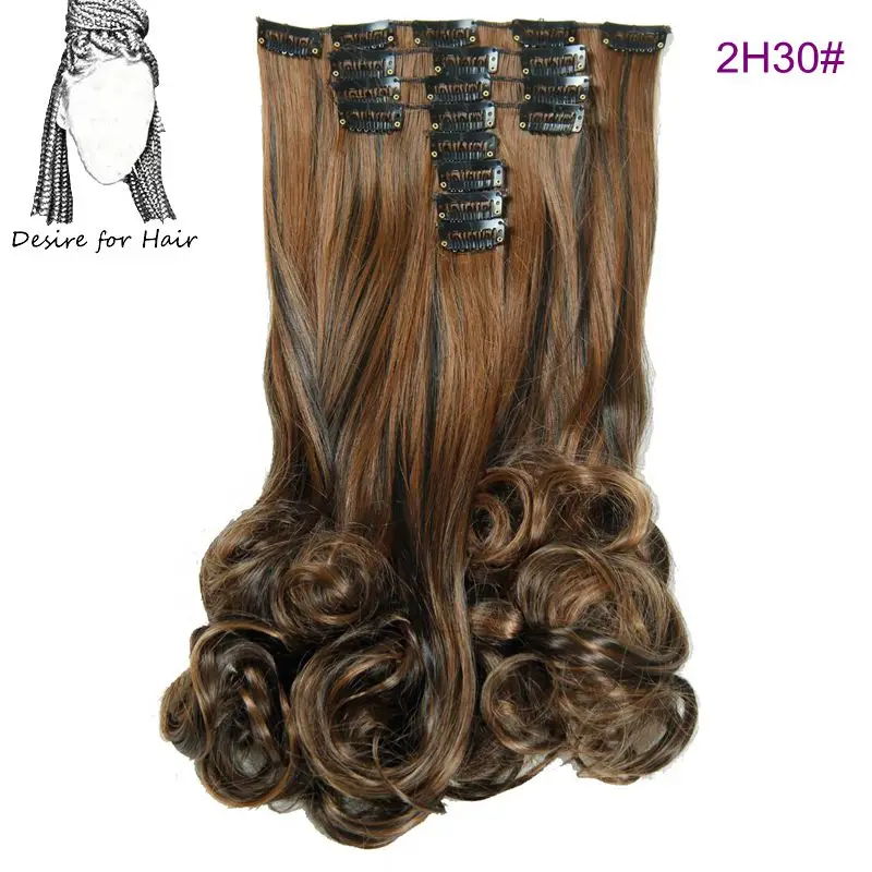 Desire for hair 20 дюймов 50 см 180 г термостойкий синтетический Волнистый зажим для наращивания волос черный коричневый цвет - Цвет: P1B/30