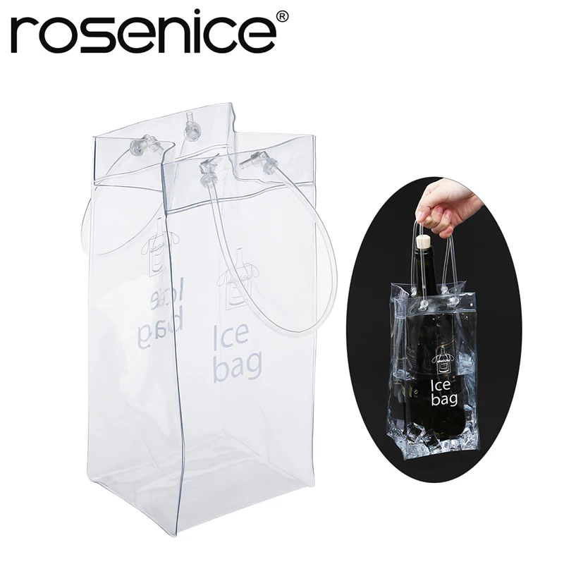 

Durable Clear Transparent PVC Champagne Wine Ice Bag Pouch Cooler Bag with Handle