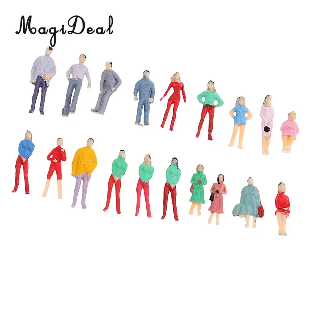 MagiDeal 20Pcs Layout Model People Passenger Figure Train HO Painted 1/75 for Street Park Train Scene Building Landscape Toys
