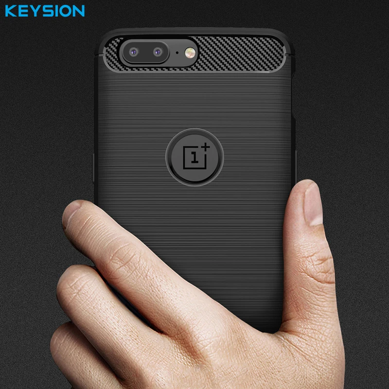 Best KEYSION Phone Case for Oneplus 6 5 5T Environmental Carbon Fiber Soft TPU Brushed Anti Skid Anti knock Back Cover for Oneplus5