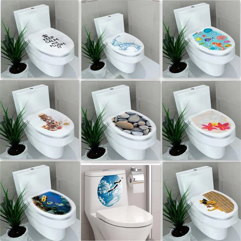 

Vinyl waterproof Antifouling Toilet sticker ocean Bathroom Toilet Room Home Decor Decal Poster Background Wall Stickers