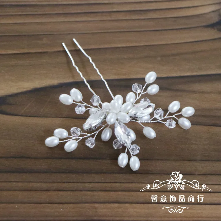 

1 Pcs Pearl Flower Wedding Hair Pin with Crystal Stones Silver Bridal Hair Accessory