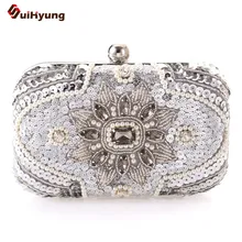 New Women’s Handmade Beaded Sequined Handbag Upscale Diamond Pearl Evening Bag Wedding Party Clutch Flowers Chain Shoulder Bags