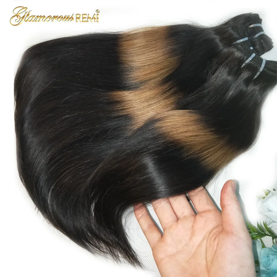  Funmi Double Drawn Straight Human Hair Weft Ombre 3 Tone Fumi Hair Bundles Thick End Hair Weave Ext