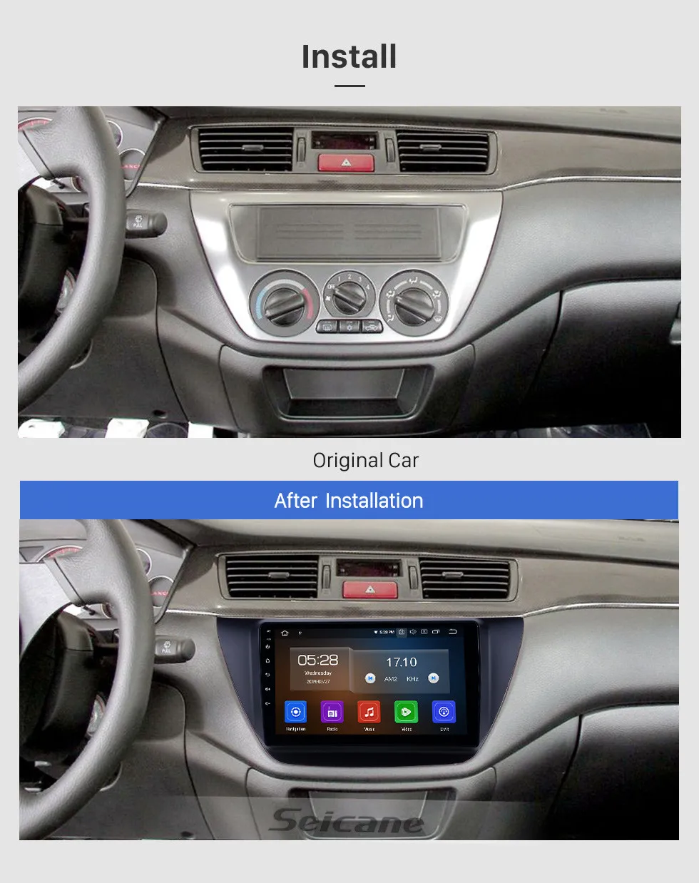 Sale Seicane 9 inch Android 9.0 Car Multimedia player GPS for MITSUBISHI LANCER IX 2006 2007-2010 with WIFI Carplay Bluetooth USB 1