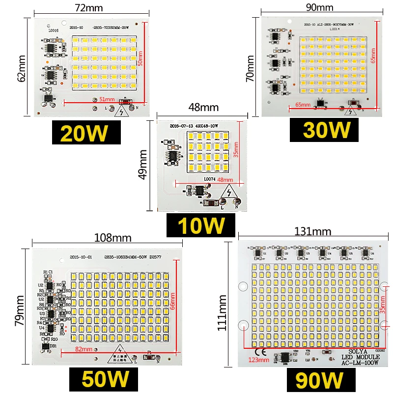 SMD СВЕТОДИОДНЫЙ лампы с чипом бисера Smart IC 220 В 10 Вт 20 Вт 30 Вт 50 Вт 90 Вт для наружного прожектора холодный белый/теплый белый прожектор