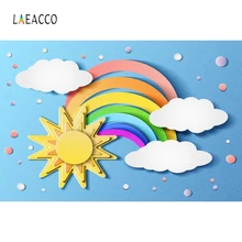 Laeacco Birthday Backdrop Rainbow Sun Clouds Paper Art Baby Room Photography Backgrounds Photographic Backdrops For Photo Studio