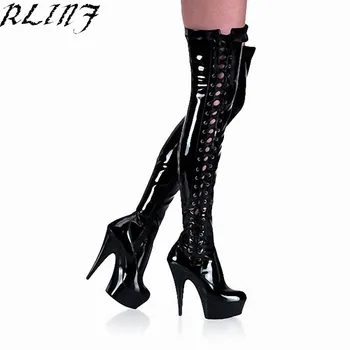 

2018 Women Knee Black Elegent Thin High Heel Sexy Ribbon Sexy Night Boots High Heels Side Lacing Over Knee Boots