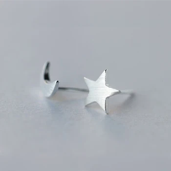 

New Design 925 Sterling Silver Jewelry Moon Star Stud Earrings Cute Simple Style Silver Earring Female For Womens Wedding Gifts