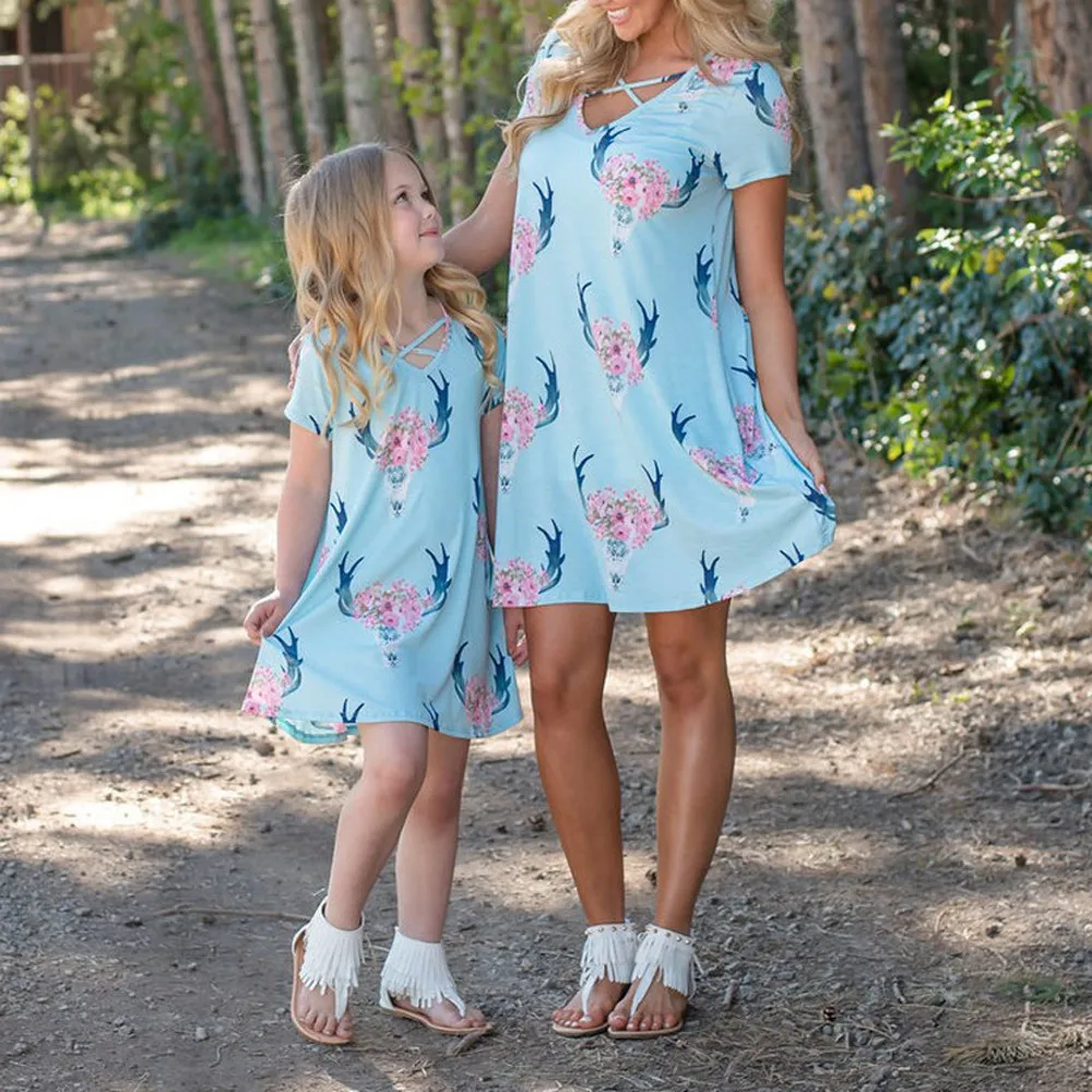 

Mommy & Me Family Children Baby Girl Kids flower Printing Dress Clothes Outfits Dress #XTN