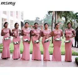 2019 южно-африканские розовые платья Русалочки для подружек невесты Плюс Размер прозрачное кружевное платье длиной до пола с аппликацией
