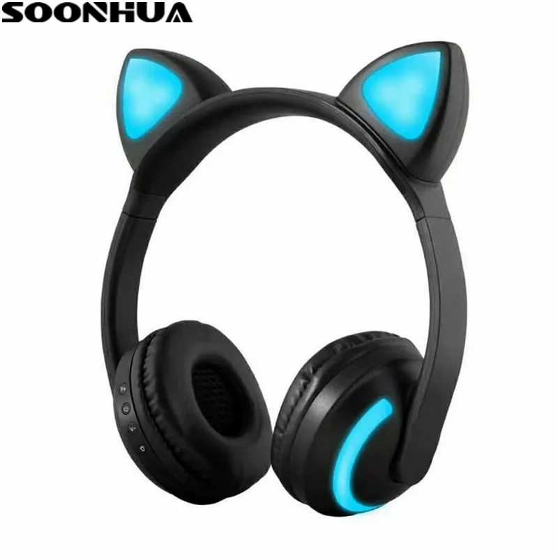 SOONHUA Bluetooth наушники с кошачьими ушками V4.2 игровая гарнитура стерео наушники светодиодный мигающий светящийся для ПК мобильного телефона подарок для ребенка