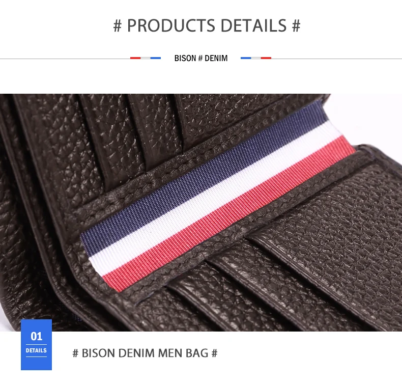 BISON DENIM Cow Leather Wallet Men Fashion Bifold Card Holder Wallet Male Short Standard Purse High Quality N4475