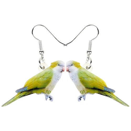 Parakeet Budgie Green Realistic Double-Sided Acrylic Hook Earrings Jewelry