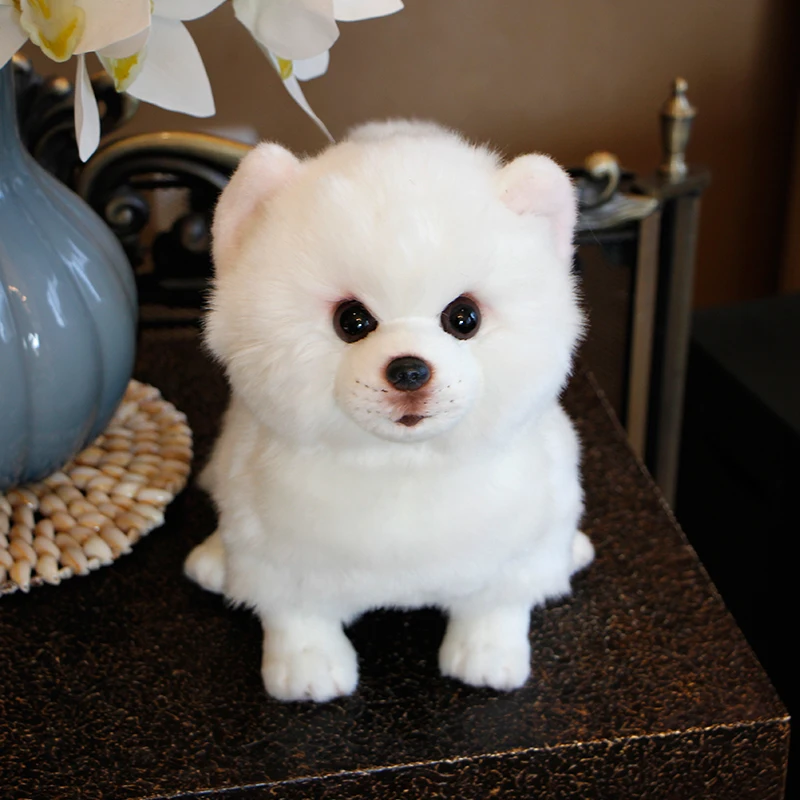 Dorimytrader Lovely White Dog Pomeranian Plush Toy Stuffed Cute Quality Animals Dogs Doll for Kids Gift 28cmX12cmX22cm DY50058(1)