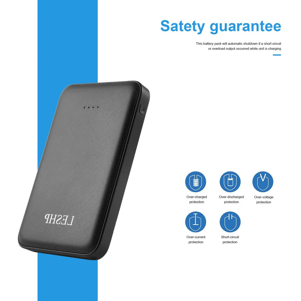 LESHP Black Super-high 10000mAh Capacity 5V 2A 2 Port Lightweight Portable Easy to Carry Compact Fast-charging Power Bank