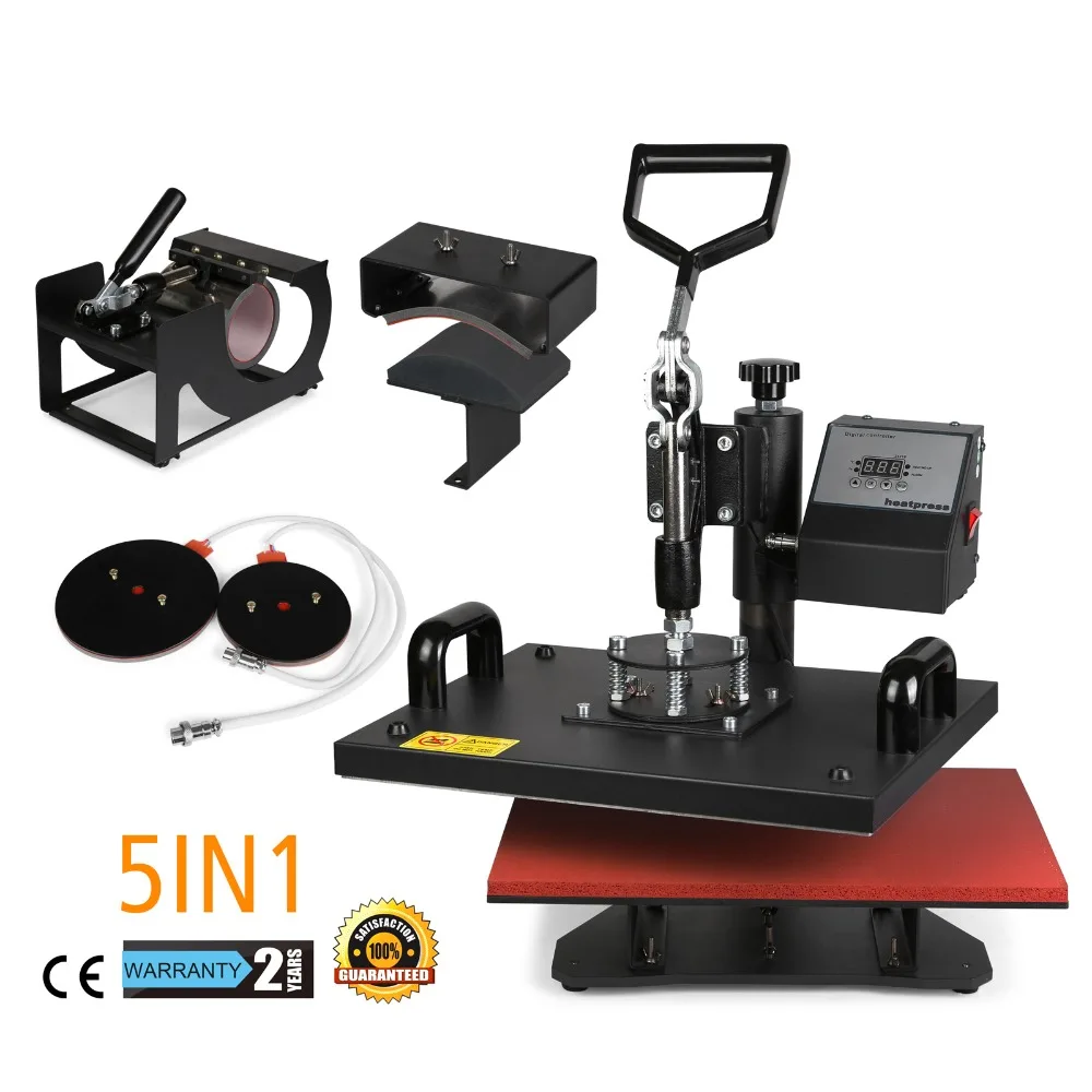 

5 in 1 Digital Heat Press Machine Multifunctional Transfer Sublimation for T-Shirt Mug Cup Hat Cap 15"X12" (38X30cm) Heat Platen