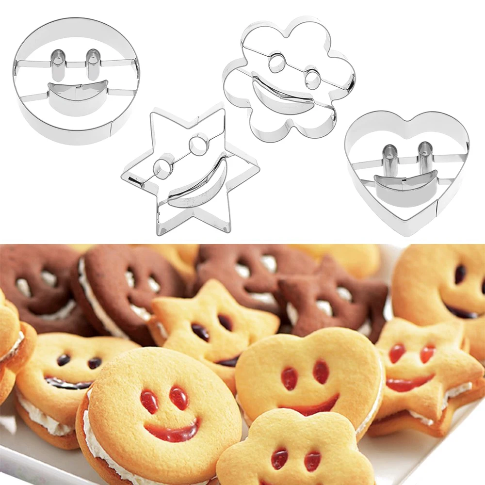 

4Pcs/Set New Nice Stainless Steel Smiling Face Emoji Biscuit Cookie Cutter Cake Decorating Tool DIY Baking Mould Bakeware