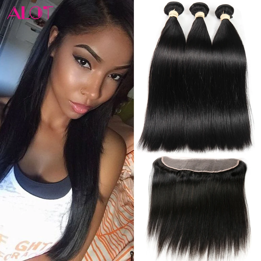 Brazillian Straight Hair With Closure Full Lace Frontal Closure Free Part With Bundles 13x4 Lace Frontal With Bundles Straight