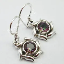92.5% de Pureza de Plata MÍSTICO Del Arco Iris Topas Gema Pendientes ART 1 1/8 pulgadas