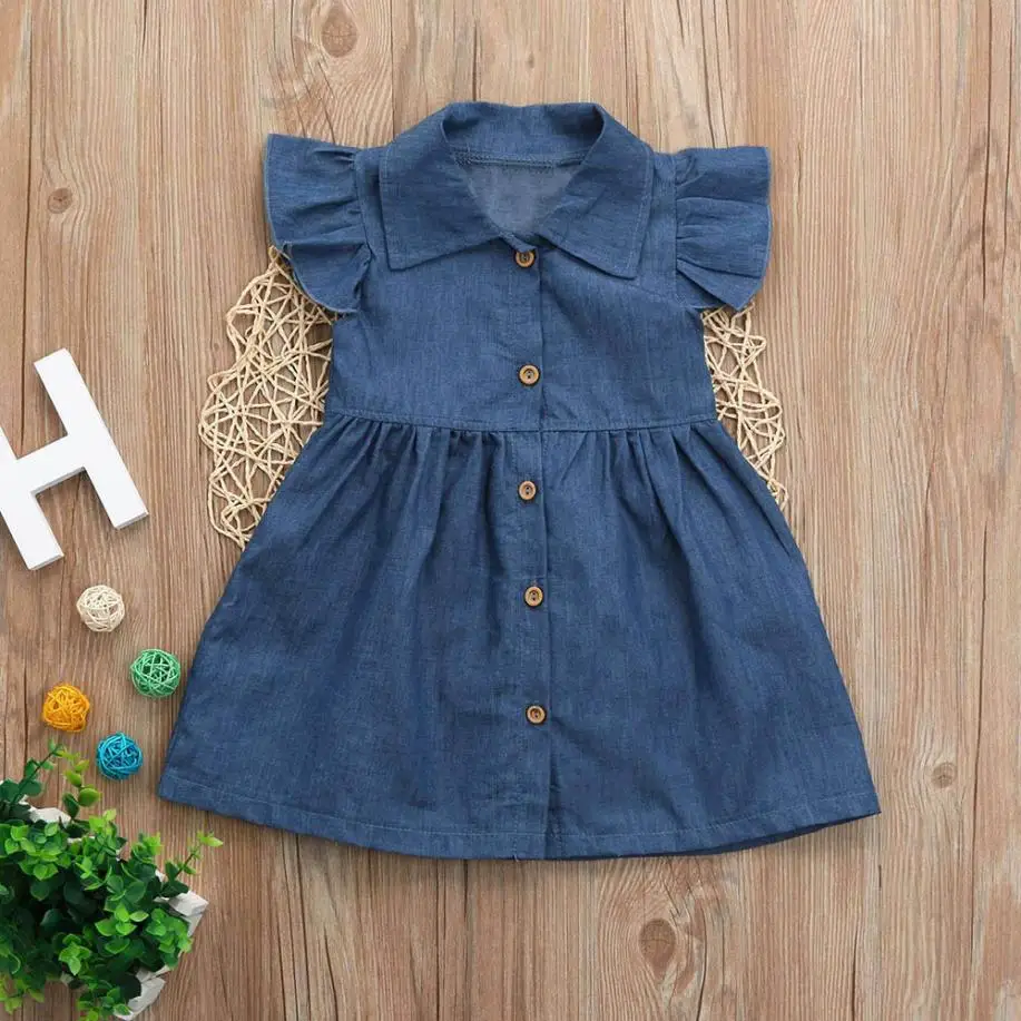 

MUQGEW Baby Girls Summer Denim Dress Button Kids Clothes 2018 Vestidos Princess Dress With Ruffles Children Unicorn Party Dress