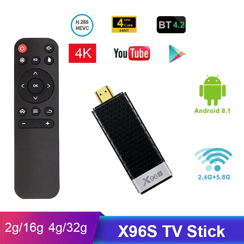 X96S TV Stick Android 8 1 Смарт фильмы четырехъядерный процессор Amlogic S905Y2 Wifi 4G RAM 32GB ROM Bluetooth 4 2