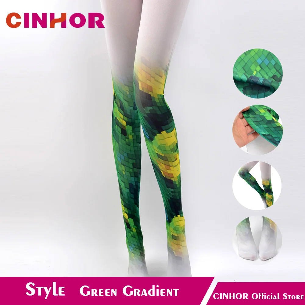 CINHOR/красные носки с зеленым градиентом, женские весенние и летние брендовые белые длинные хлопковые бархатные колготки - Цвет: Green Gradient