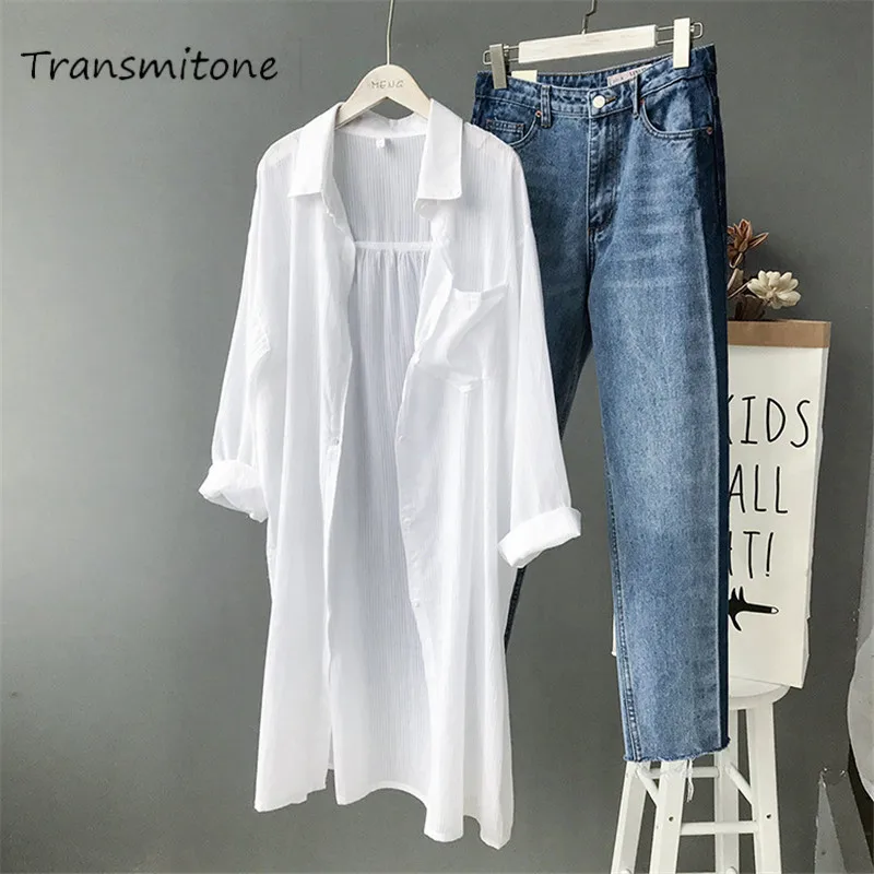 Günstige Baumwolle Frauen Strand Weiß Lange Bluse 2019 Frühling Frauen Langarm Shirts Bluse Hohe qualität lose Büro Lange Bluse Tops