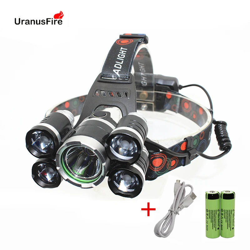 Светодиодный налобный фонарь Uranusfire T6 4 режима для кемпинга рыбалки + 2*18650 батареи