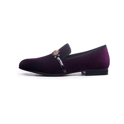 MEIJIANA/Мужская обувь; Роскошные лоферы; Мужская обувь; Цвет фиолетовый; Мужская обувь с металлической пряжкой; брендовые бархатные Лоферы для свадьбы и вечеринки - Цвет: Фиолетовый