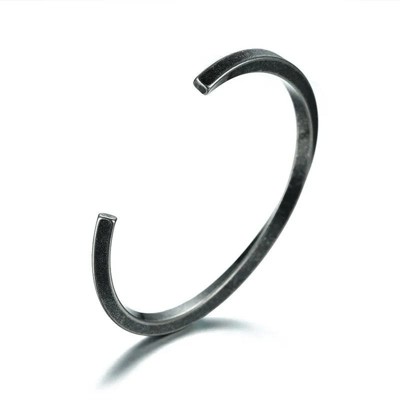 MEN TWISTED C BANGLE WITH SMALL WRIST MOBIUS BRACELET ANTIQUE SILVER COLOR STACKING CUFF BANGLE STAINLESS STEEL UNISEX JEWELRY