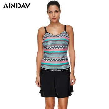 

AINDAV Striped Two Pieces Swimwear Women Tankini Set with Swimming Dress Swimsuit for Beach Wear Plus Size Bathing Suits XXXL