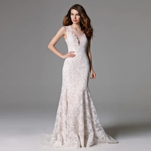Aliexpress.com : Buy Sleeveless V Neck Closed Back Lace Dress Wedding