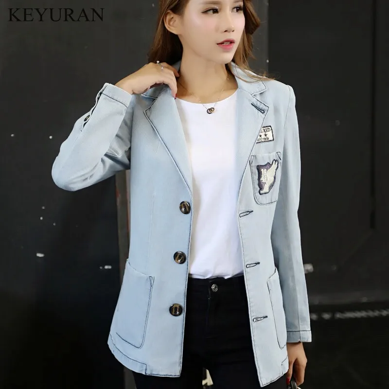 New Female spring denim suit collar coat 2019 Slim fashion Single