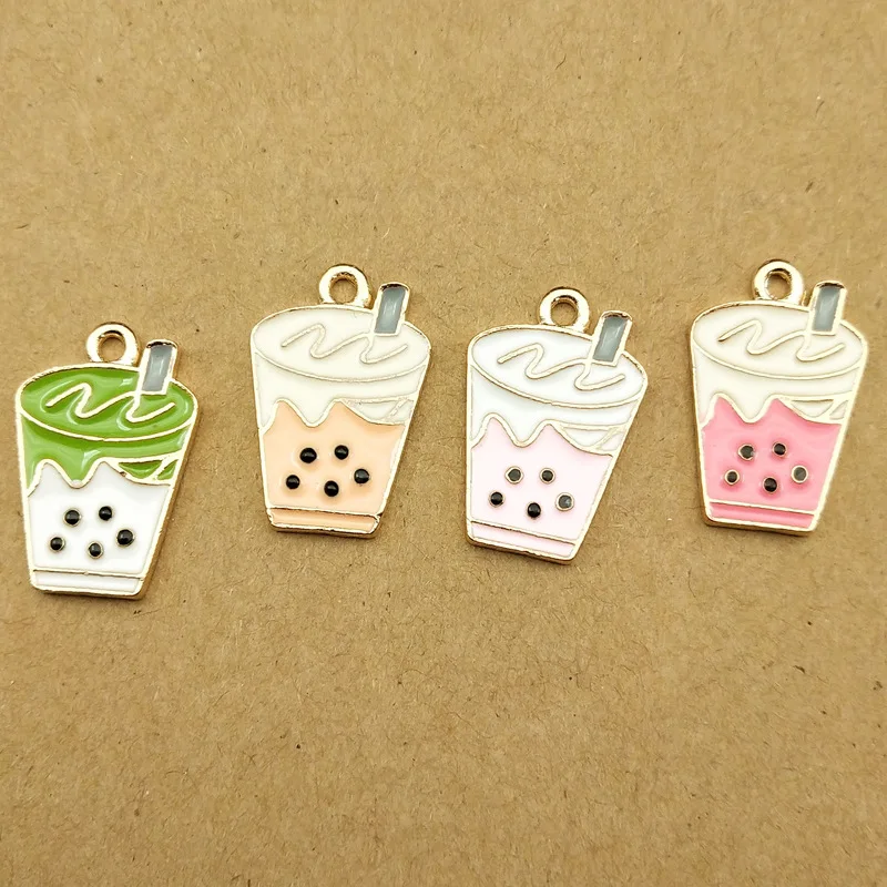 

10 pcs Creative Enamel Oil Bubble Tea Charms for DIY Necklace earrings handbags Handmade Accessories
